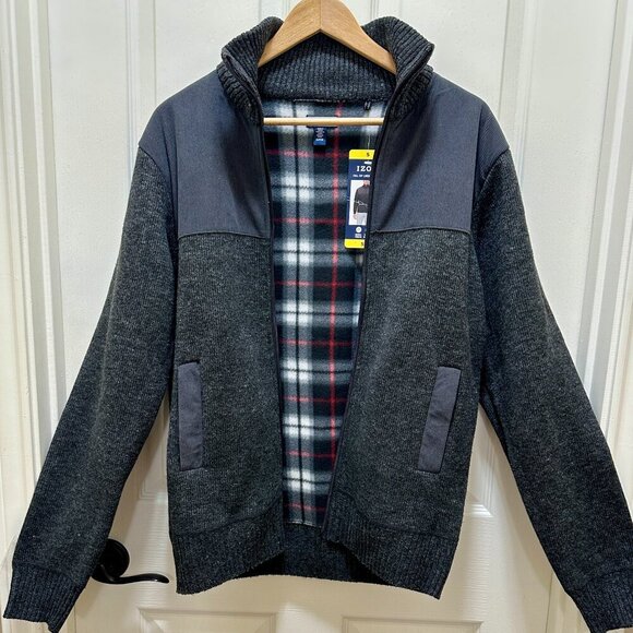 New Izod Full Zip Lined Sweater Men's Size S Grey Relaxed Fit Stretch Warm - Picture 1 of 15